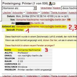 eingegangene Email des Formular