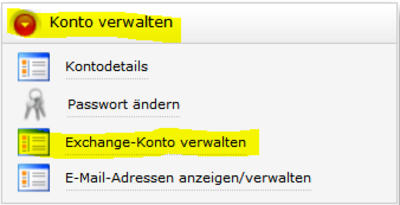 Exchange-Konto verwalten Exchange-Konto verwalten