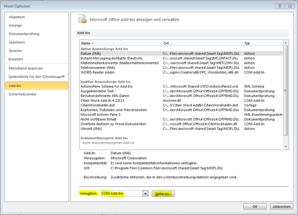 Manage Com-Add-Ins Manage Com-Add-Ins